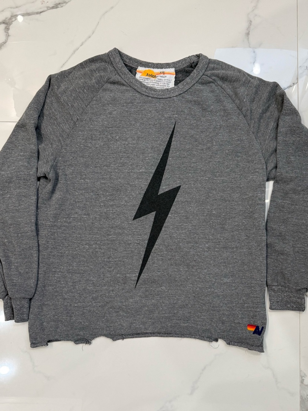 Aviator Nation Charcoal Gray Lightning Bolt Crewneck Sweatshirt XXL